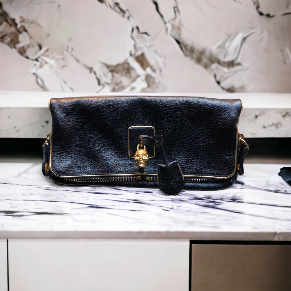 Alexander McQueen Gold Skull Leather Bag Clutch